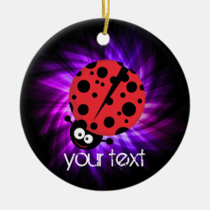 Cute Ladybug; Purple Ceramic Tree Decoration