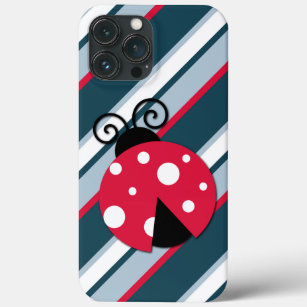 Cute Ladybug Red White Blue Stripes Pattern iPhone 13 Pro Max Case