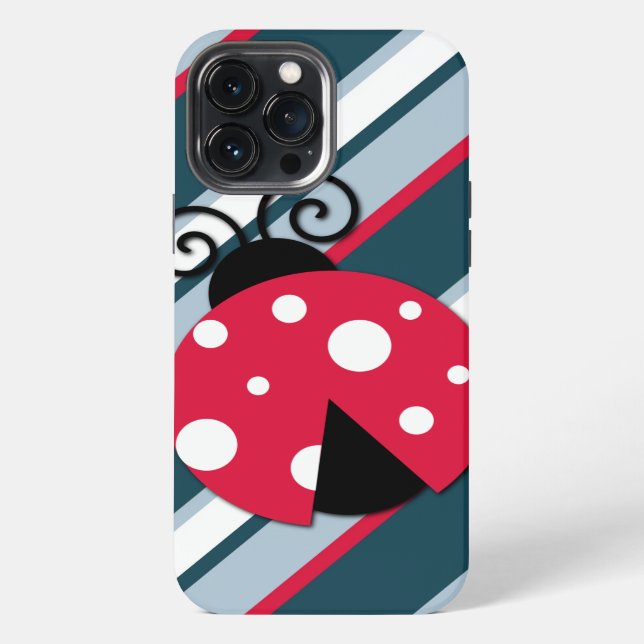 Cute Ladybug Red White Blue Stripes Pattern iPhone Case (Back)