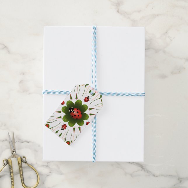 Cute Ladybug Red White Green Gift Tags (With Twine)