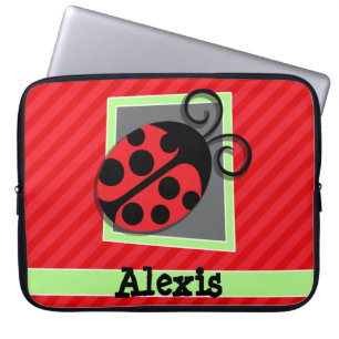 Cute Ladybug; Scarlet Red Stripes Laptop Sleeve