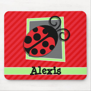 Cute Ladybug; Scarlet Red Stripes Mouse Mat