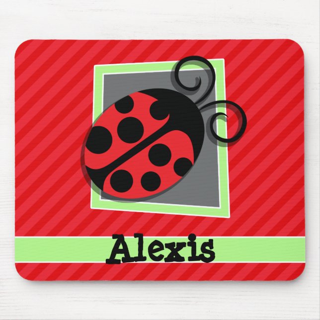 Cute Ladybug; Scarlet Red Stripes Mouse Mat (Front)