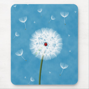 Cute ladybug sitting on top of a dandelion mouse mat
