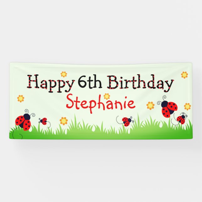 Cute ladybug theme happy birthday banner (Horizontal)