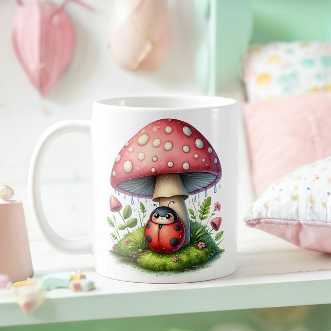 Cute Ladybug Under Mushroom Umbrella Coffee Mug (Creator Uploaded)