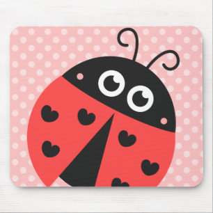 Cute ladybug with black hearts and pink polka dots mouse mat