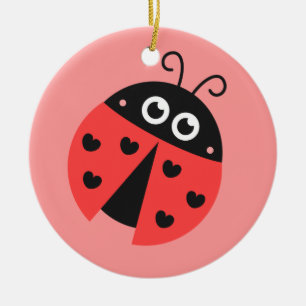 Cute Ladybug with hearts as spots Personalised Ceramic Tree Decoration