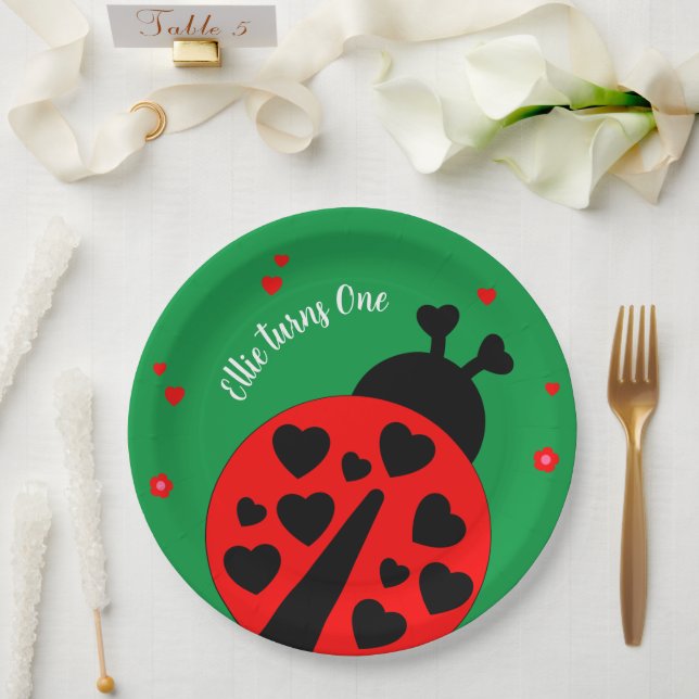 Cute Ladybug with hearts Paper Plate (Wedding)