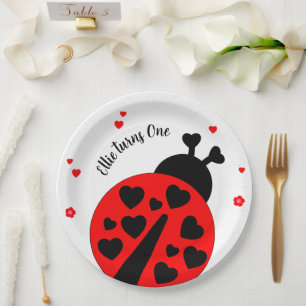 Cute Ladybug with hearts Paper Plate