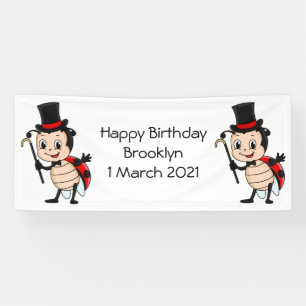 Cute ladybug with top hat and tie cartoon banner