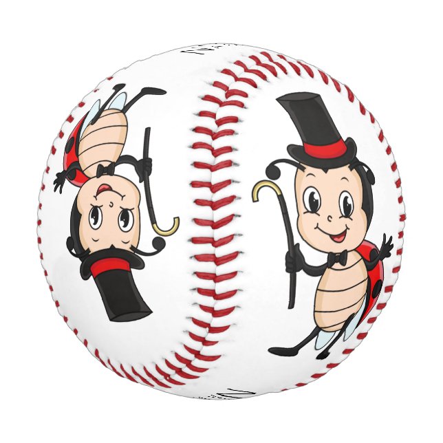 Cute ladybug with top hat and tie cartoon baseball (Angled)