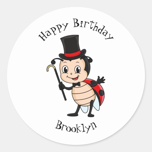 Cute ladybug with top hat and tie cartoon  classic round sticker (Front)