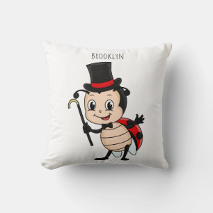 Cute ladybug with top hat and tie cartoon cushion