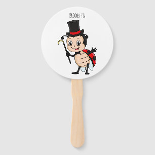 Cute ladybug with top hat and tie cartoon hand fan