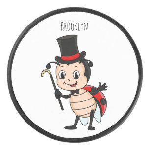 Cute ladybug with top hat and tie cartoon hockey puck