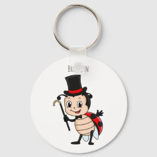 Cute ladybug with top hat and tie cartoon key ring