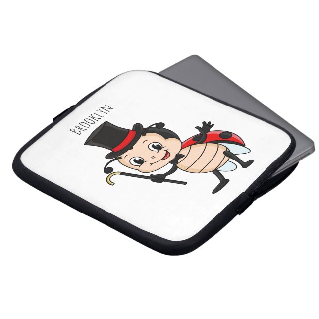 Cute ladybug with top hat and tie cartoon  laptop sleeve (Front Top)