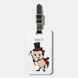 Cute ladybug with top hat and tie cartoon luggage tag