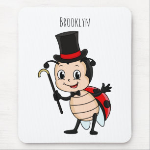 Cute ladybug with top hat and tie cartoon mouse mat