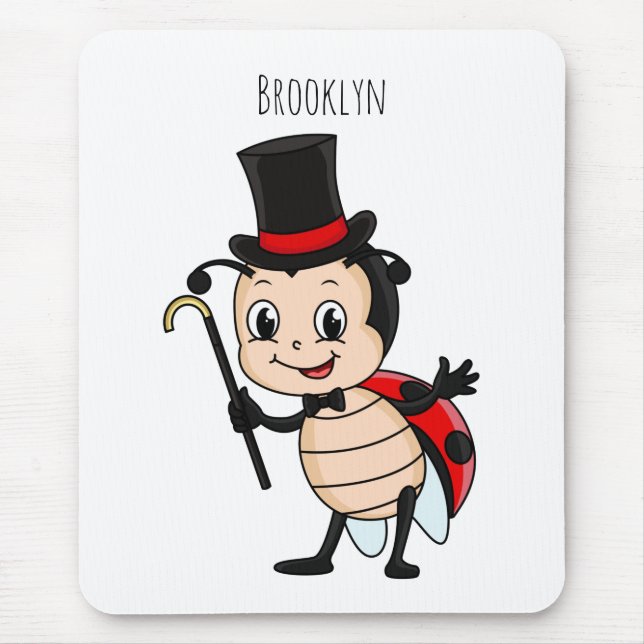 Cute ladybug with top hat and tie cartoon mouse mat (Front)
