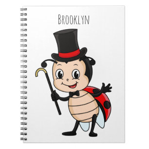 Cute ladybug with top hat and tie cartoon  notebook