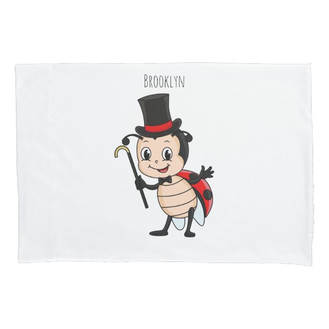 Cute ladybug with top hat and tie cartoon  pillowcase (Front)