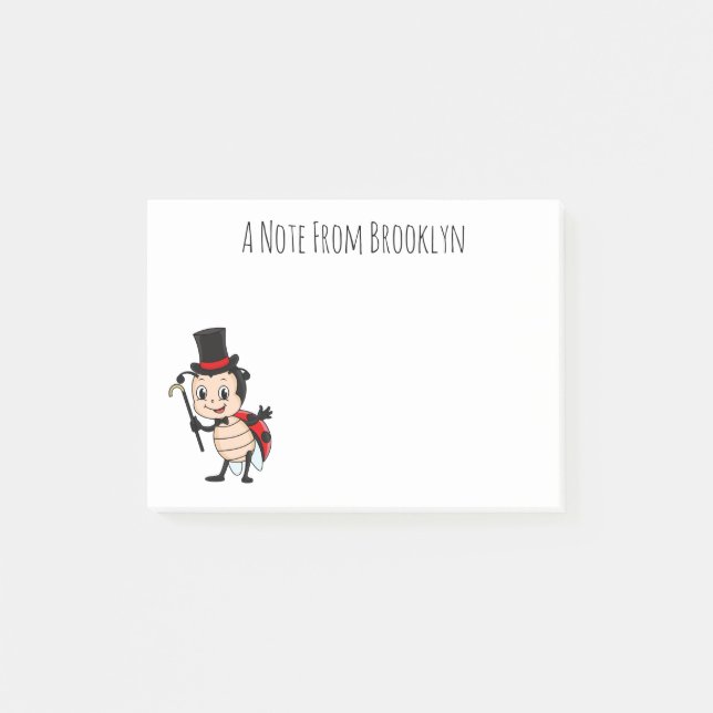 Cute ladybug with top hat and tie cartoon post-it notes (Front)