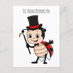 Cute ladybug with top hat and tie cartoon  postcard