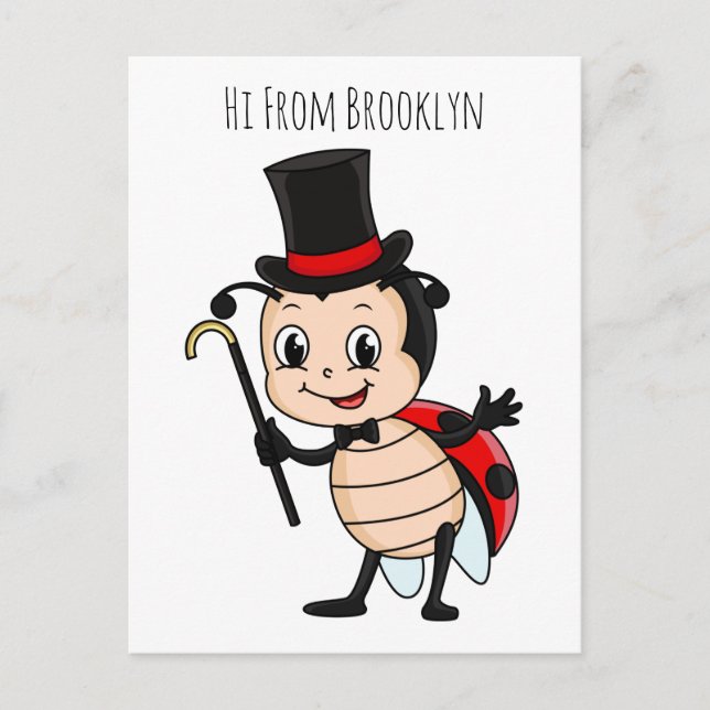 Cute ladybug with top hat and tie cartoon  postcard (Front)