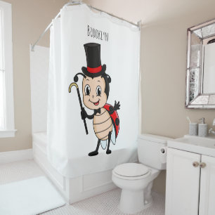 Cute ladybug with top hat and tie cartoon shower curtain