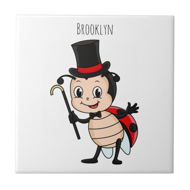Cute ladybug with top hat and tie cartoon tile (Front)