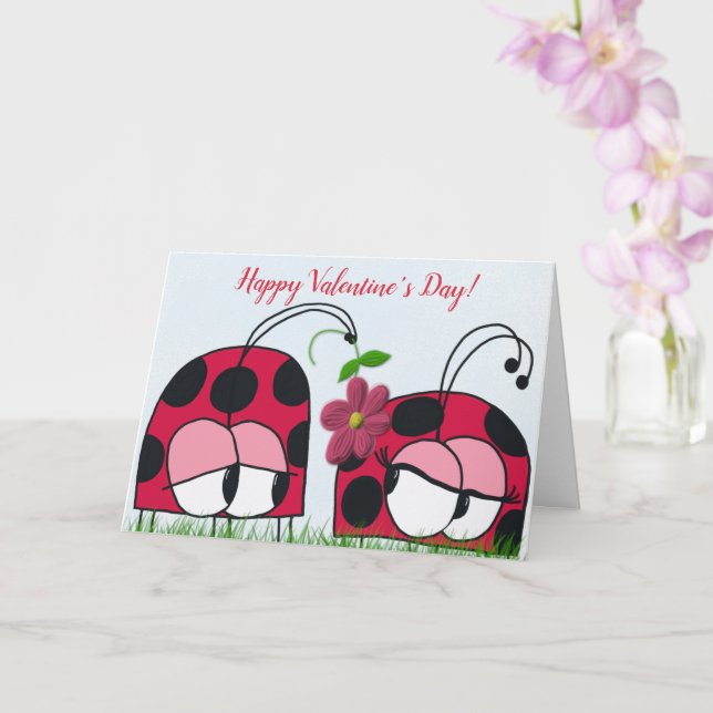 Cute Ladybug Wooing His New Love Card (Orchid)
