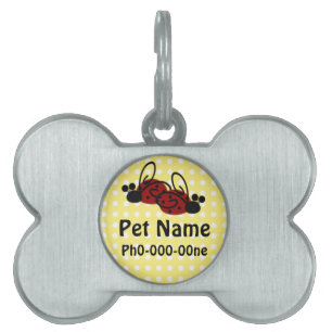 Cute Ladybug Yellow Polka Dot Custom Pet Tag