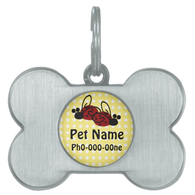 Cute Ladybug Yellow Polka Dot Custom Pet Tag (Front)