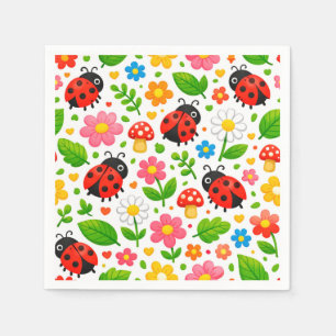 Cute Ladybugs and Flowers for Kids Nature Lover Napkin