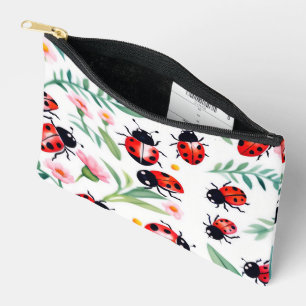 Cute ladybugs and flowers pattern white accessory pouch