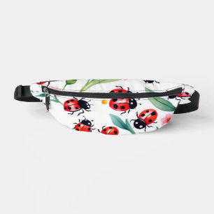 Cute ladybugs and flowers pattern white bum bags