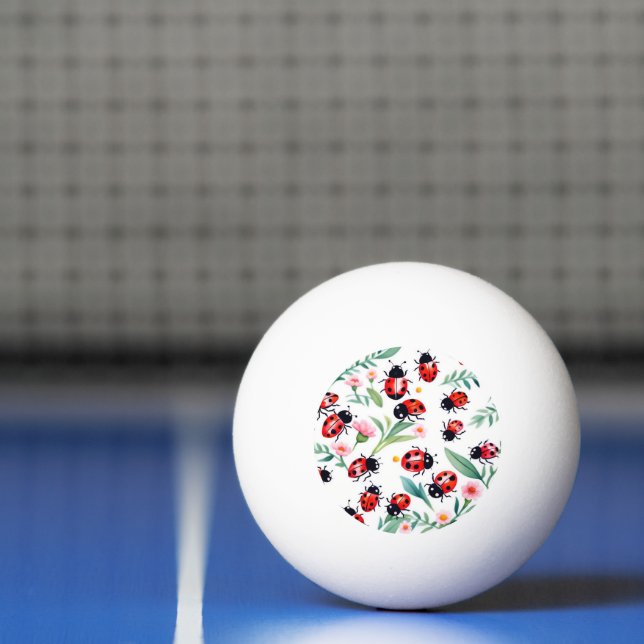 Cute ladybugs and flowers pattern white ping pong ball (Net)