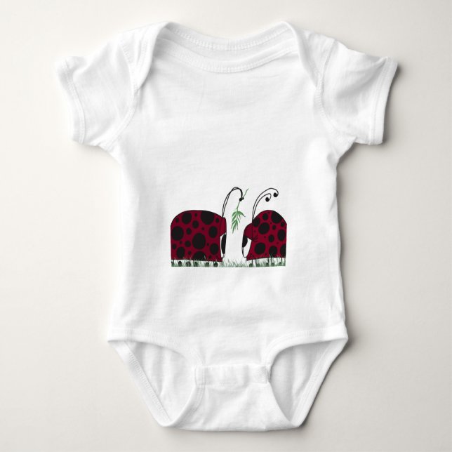 Cute Ladybugs And Mistletoe Baby Bodysuit (Front)