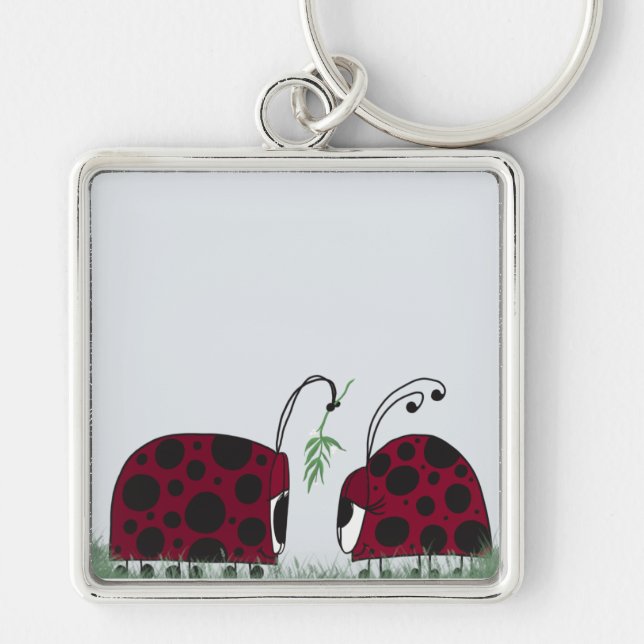 Cute Ladybugs And Mistletoe Key Ring (Front)