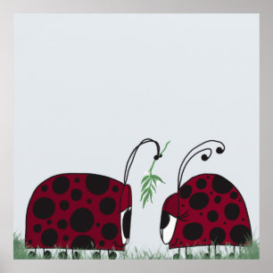 Cute Ladybugs And Mistletoe Poster