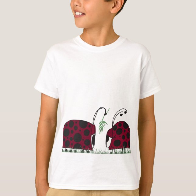 Cute Ladybugs And Mistletoe T-Shirt (Front)