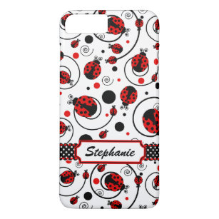 Cute Ladybugs and Swirls Name Case-Mate iPhone Case