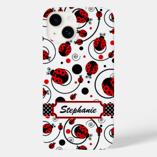 Cute Ladybugs and Swirls Name Case-Mate iPhone 14 Case