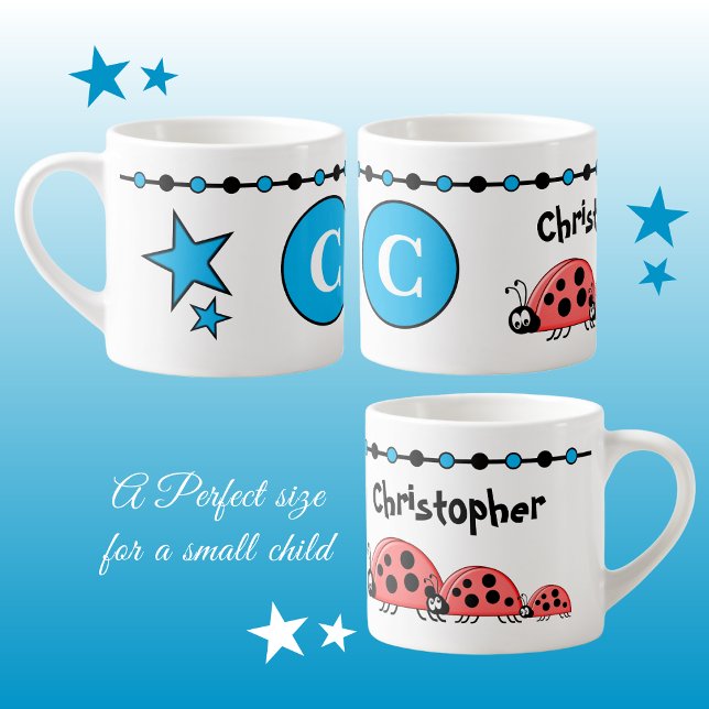 Cute ladybugs blue black with stars child's espresso cup (Creator Uploaded)
