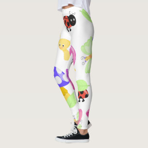 Cute Ladybugs Design, Nature Pattern white Leggings