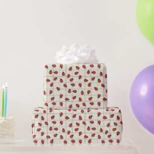 Cute ladybugs Easter pattern on plaid cream white Wrapping Paper