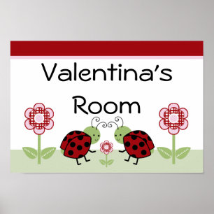 Cute Ladybugs & Flower Art Print Sign Poster