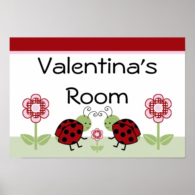 Cute Ladybugs & Flower Art Print Sign Poster (Front)